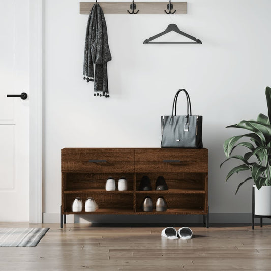 vidaXL Shoe Bench Brown Oak 102x35x55 cm Engineered Wood