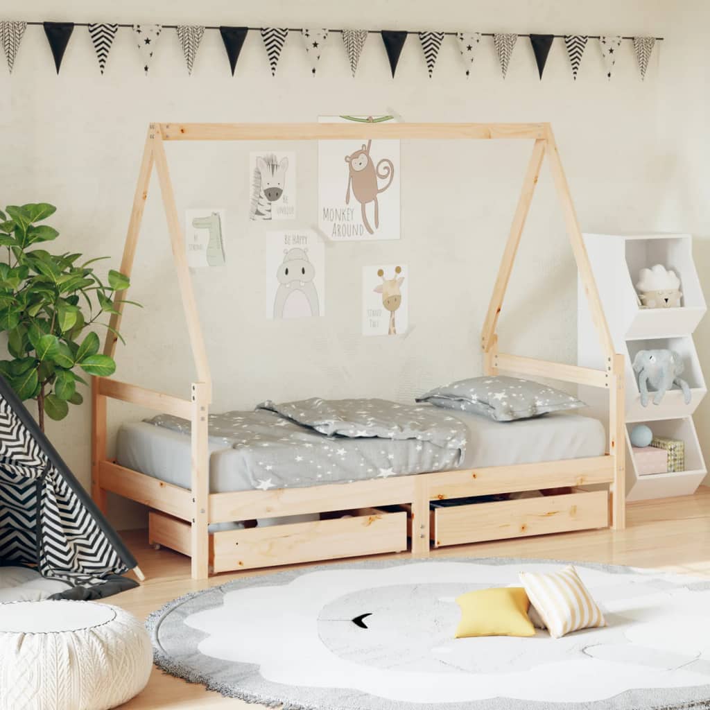 vidaXL Kids Bed Frame with Drawers 80x160 cm Solid Wood Pine