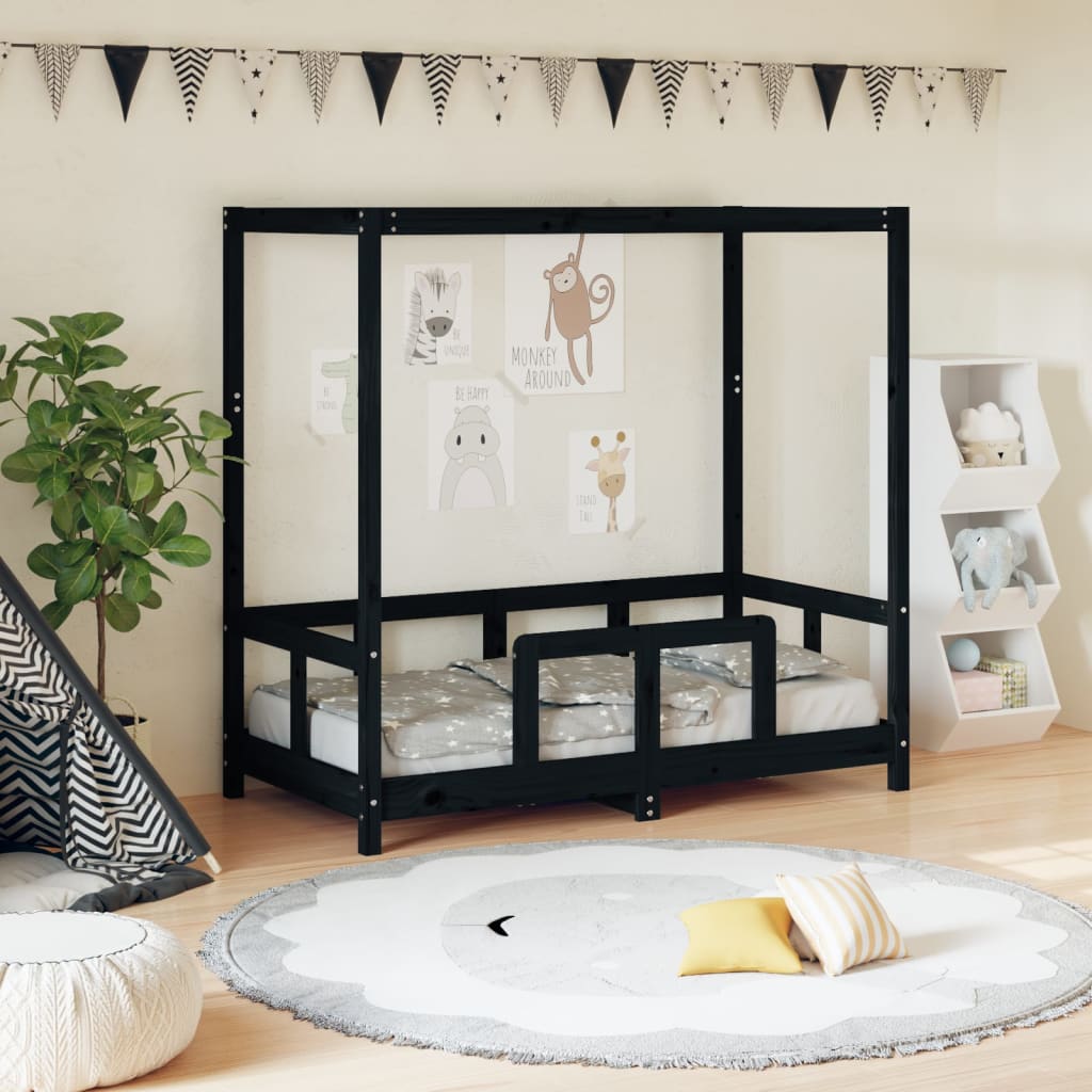 vidaXL Kids Bed Frame Black 70x140 cm Solid Wood Pine