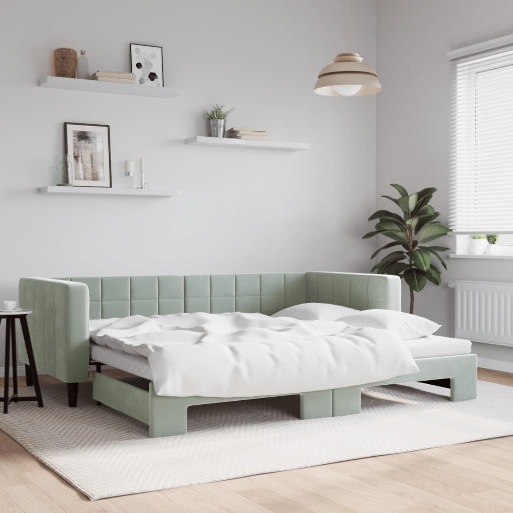vidaXL Daybed with Trundle Light Grey 90x190 cm Velvet