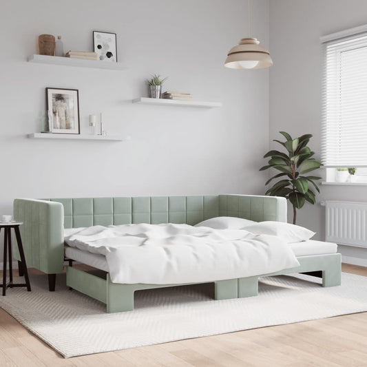 vidaXL Daybed with Trundle Light Grey 90x190 cm Velvet