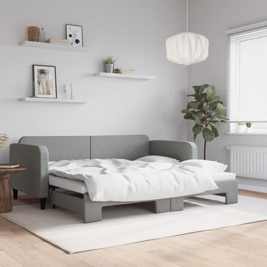 vidaXL Daybed with Trundle Light Grey 90x190 cm Fabric