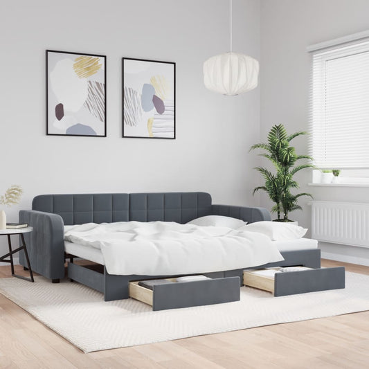 vidaXL Daybed with Trundle and Drawers Dark Grey 90x190 cm Velvet