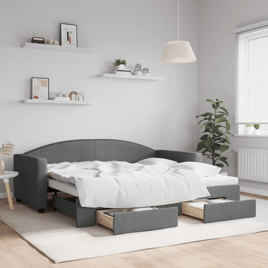 vidaXL Daybed with Trundle and Drawers Dark Grey 90x190 cm Fabric