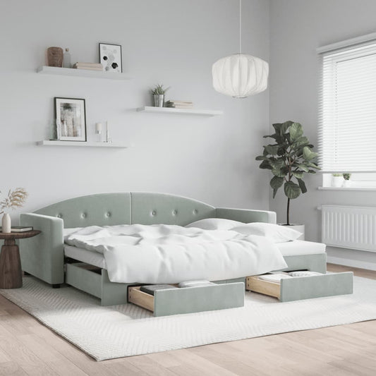 vidaXL Daybed with Trundle and Drawers Light Grey 90x190 cm Velvet