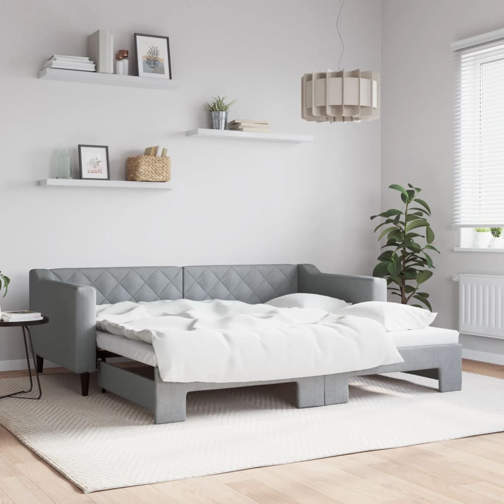 vidaXL Daybed with Trundle Light Grey 90x190 cm Fabric