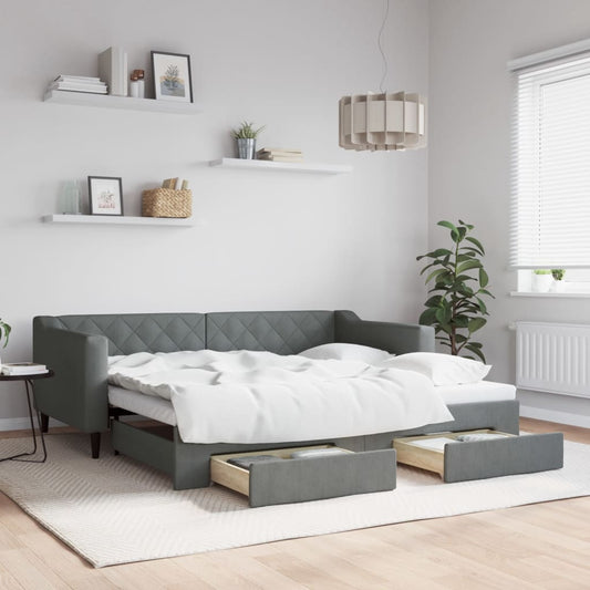 vidaXL Daybed with Trundle and Drawers Dark Grey 90x190 cm Fabric