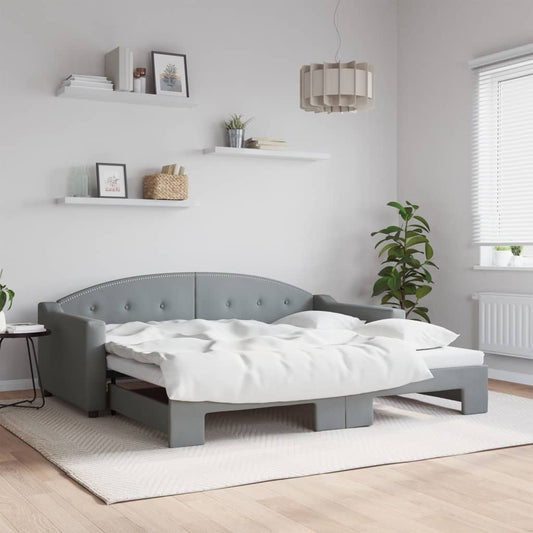 vidaXL Daybed with Trundle Light Grey 90x190 cm Fabric
