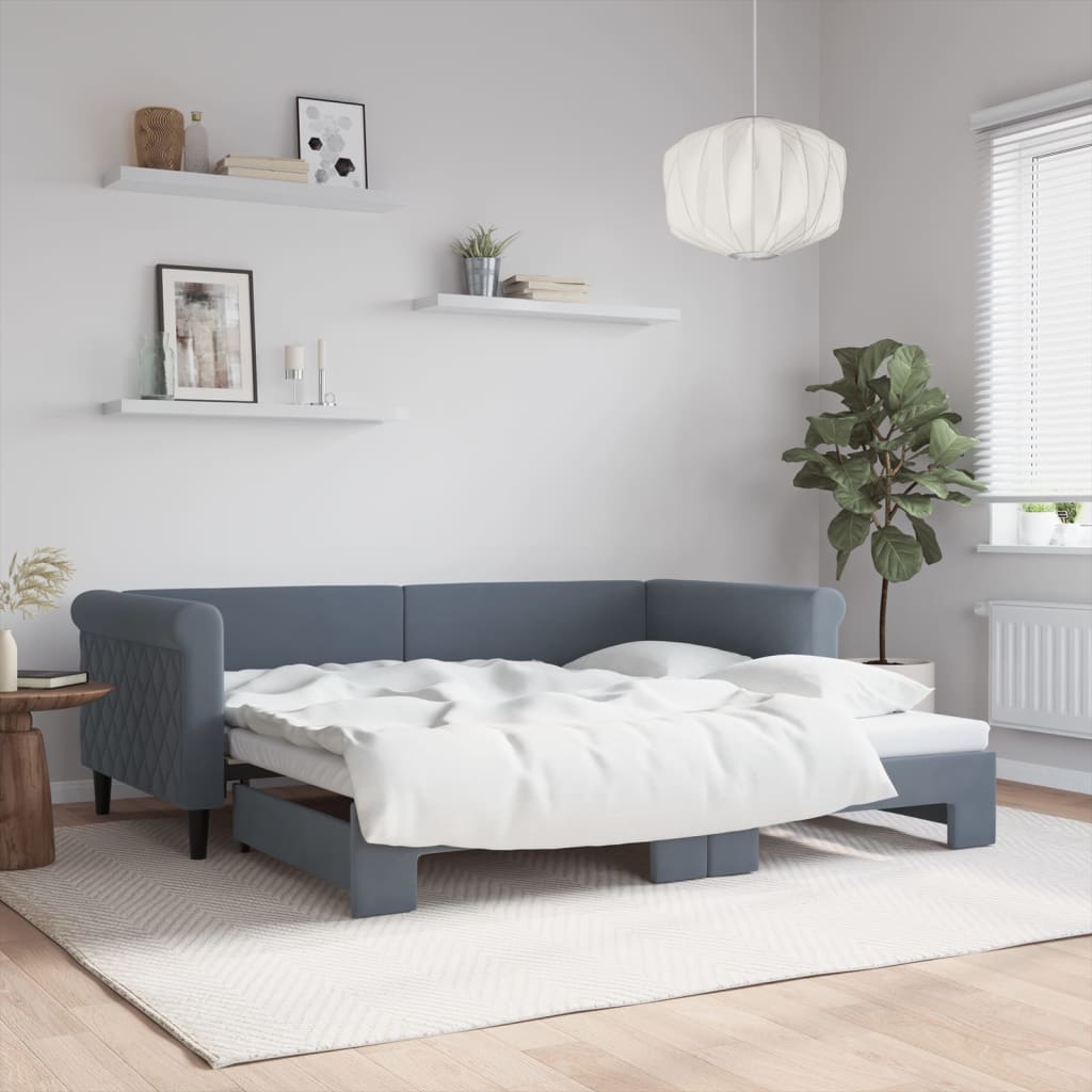vidaXL Daybed with Trundle Dark Grey 90x190 cm Velvet
