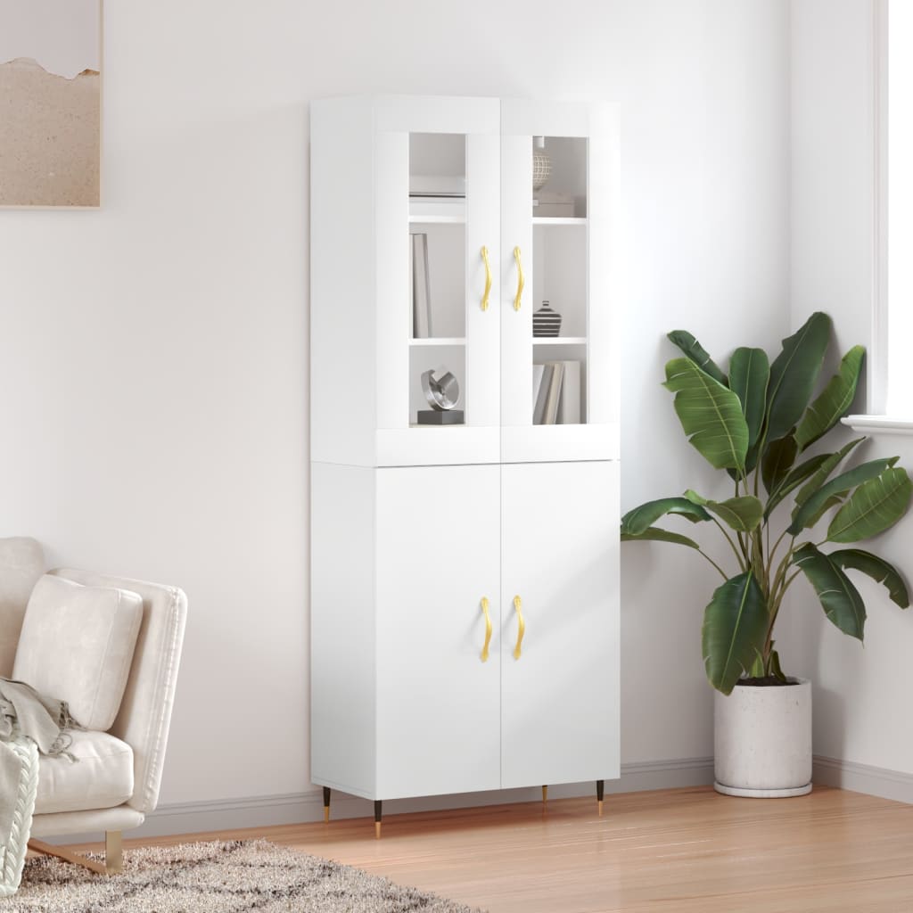 vidaXL Highboard High Gloss White 69.5x34x180 cm Engineered Wood