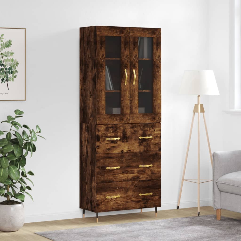 vidaXL Highboard Smoked Oak 69.5x34x180 cm Engineered Wood