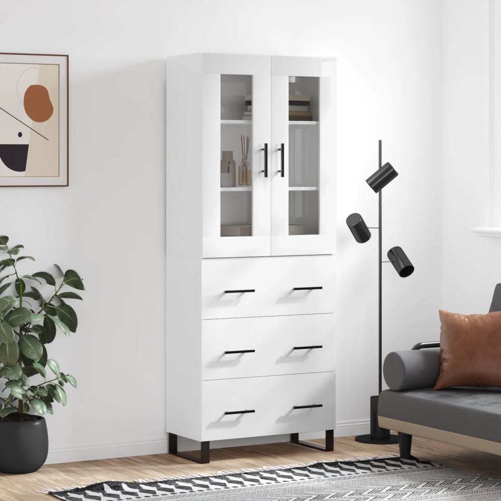 vidaXL Highboard High Gloss White 69.5x34x180 cm Engineered Wood