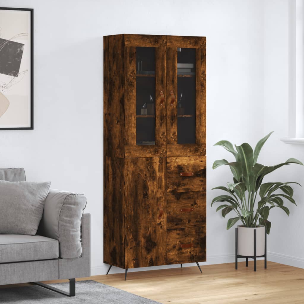 vidaXL Highboard Smoked Oak 69.5x34x180 cm Engineered Wood