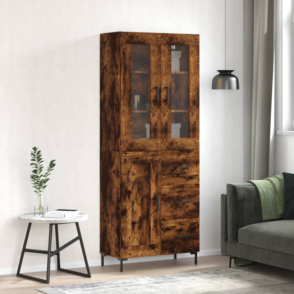 vidaXL Highboard Smoked Oak 69.5x34x180 cm Engineered Wood