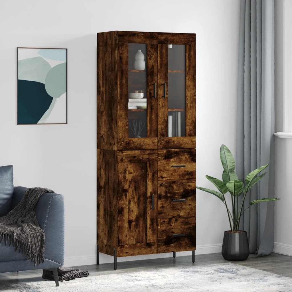 vidaXL Highboard Smoked Oak 69.5x34x180 cm Engineered Wood