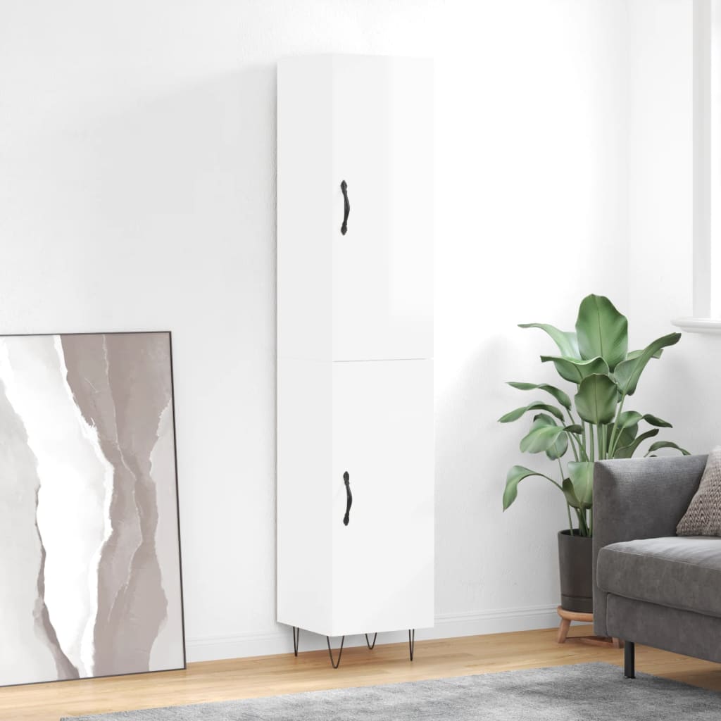 vidaXL Highboard High Gloss White 34.5x34x180 cm Engineered Wood