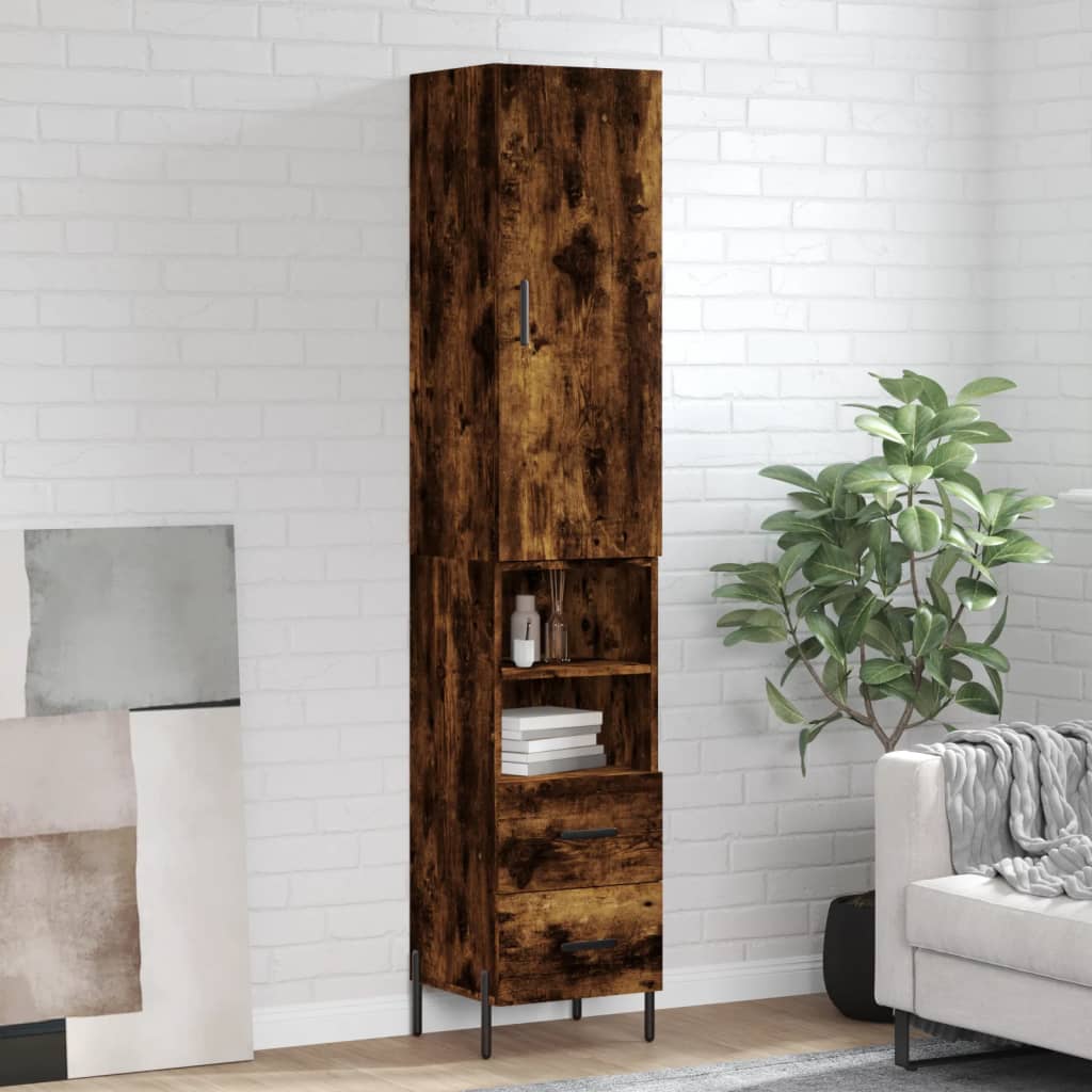 vidaXL Highboard Smoked Oak 34.5x34x180 cm Engineered Wood