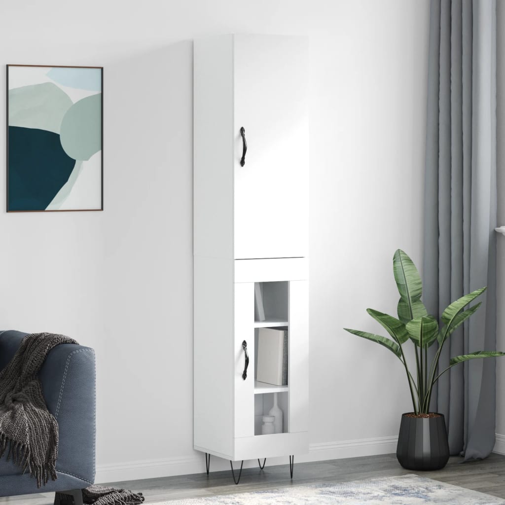 vidaXL Highboard High Gloss White 34.5x34x180 cm Engineered Wood