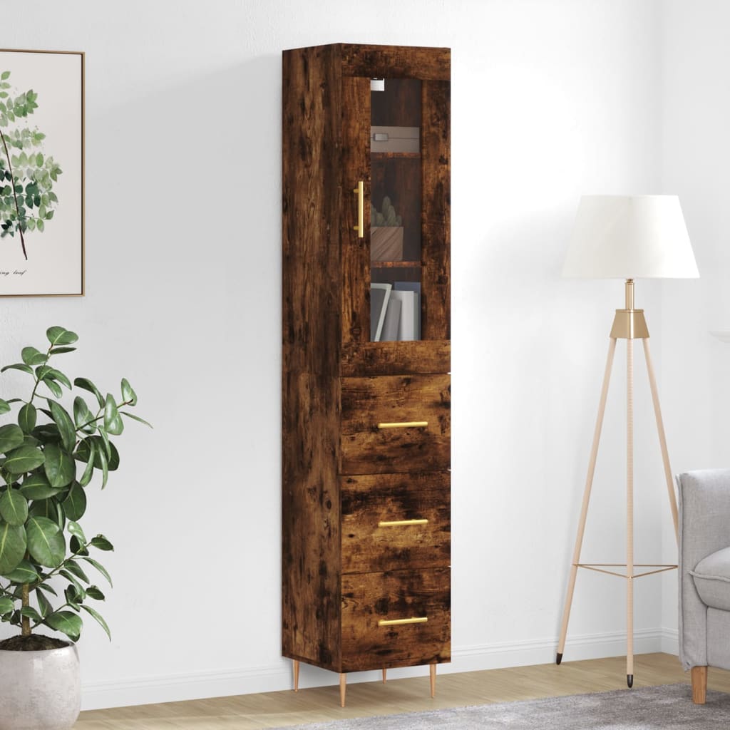 vidaXL Highboard Smoked Oak 34.5x34x180 cm Engineered Wood