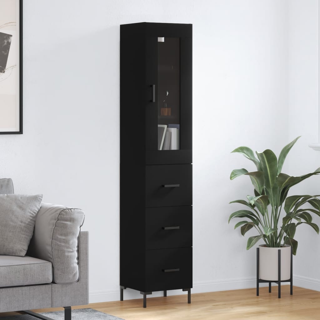 vidaXL Highboard Black 34.5x34x180 cm Engineered Wood