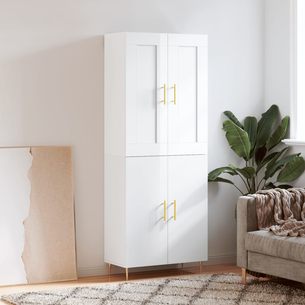 vidaXL Highboard High Gloss White 69.5x34x180 cm Engineered Wood