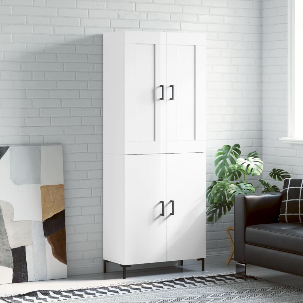 vidaXL Highboard High Gloss White 69.5x34x180 cm Engineered Wood