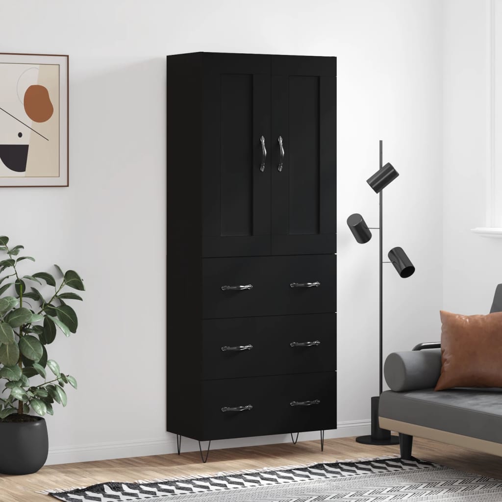vidaXL Highboard Black 69.5x34x180 cm Engineered Wood