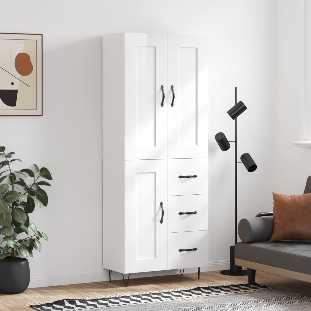 vidaXL Highboard High Gloss White 69.5x34x180 cm Engineered Wood