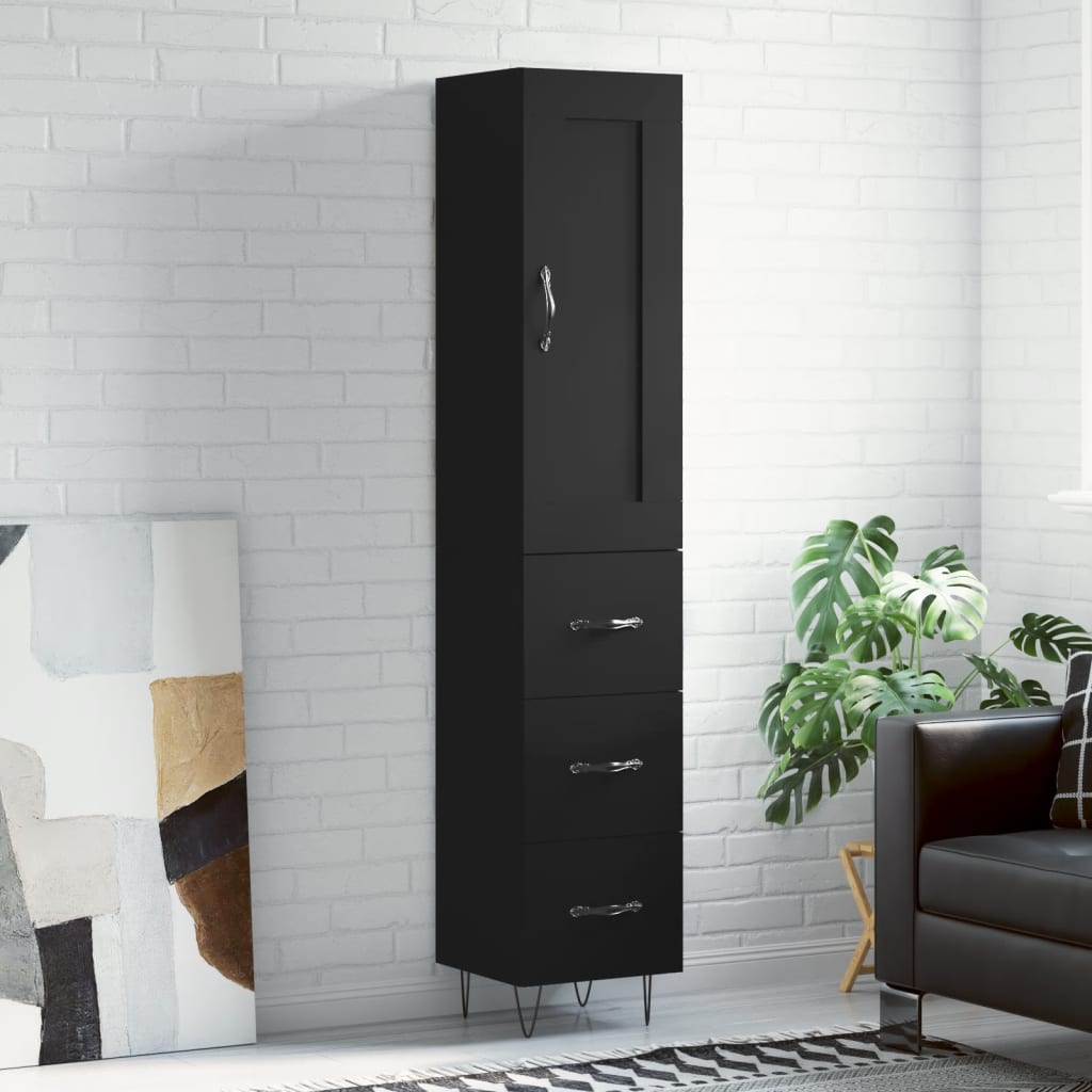 vidaXL Highboard Black 34.5x34x180 cm Engineered Wood