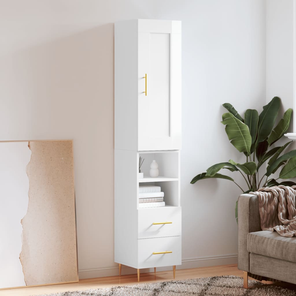 vidaXL Highboard High Gloss White 34.5x34x180 cm Engineered Wood