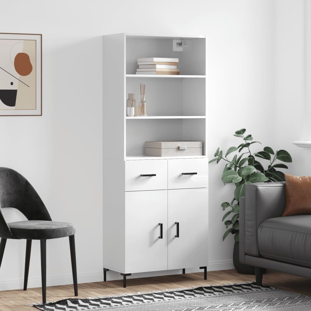 vidaXL Highboard High Gloss White 69.5x34x180 cm Engineered Wood