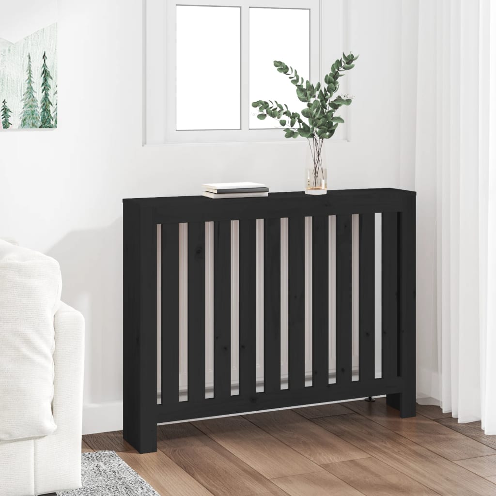 vidaXL Radiator Cover Black 108.5x19x84 cm Solid Wood Pine