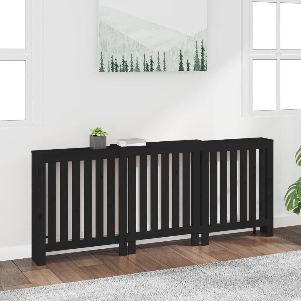 vidaXL Radiator Cover Black 210x21x85 cm Solid Wood Pine