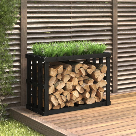 vidaXL Outdoor Log Holder Black 108x52x74 cm Solid Wood Pine
