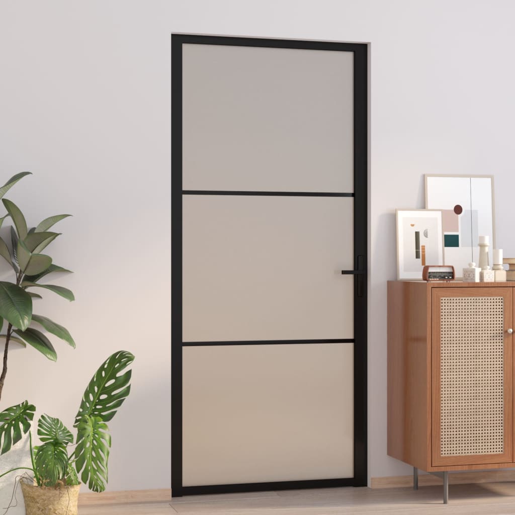 vidaXL Interior Door 93x201.5 cm Black Matt Glass and Aluminium
