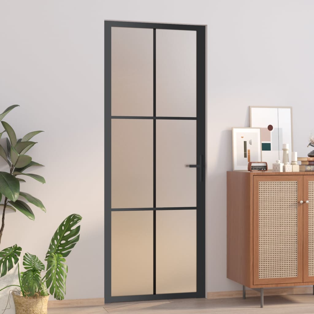 vidaXL Interior Door 76x201.5 cm Black Matt Glass and Aluminium