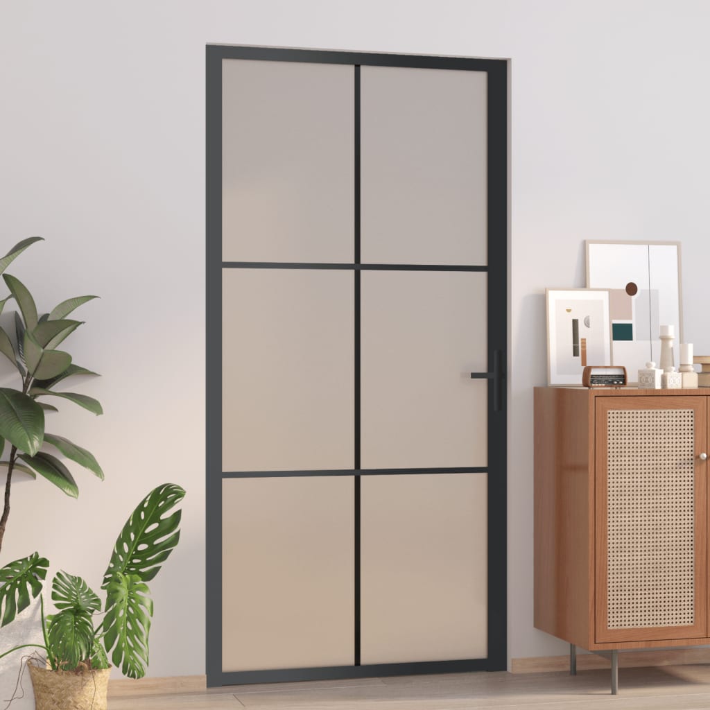 vidaXL Interior Door 102.5x201.5 cm Black Matt Glass and Aluminium