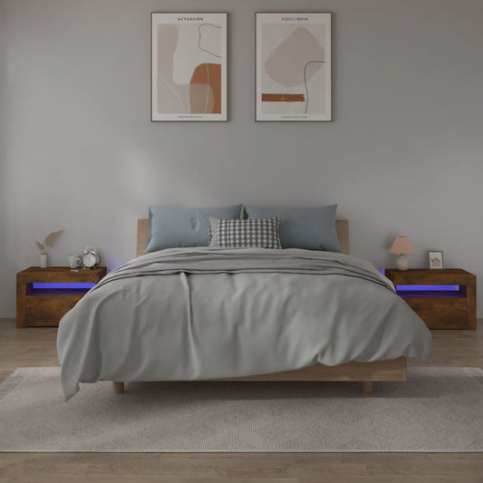 vidaXL Bedside Cabinets 2 pcs with LEDs Smoked Oak 60x35x40 cm