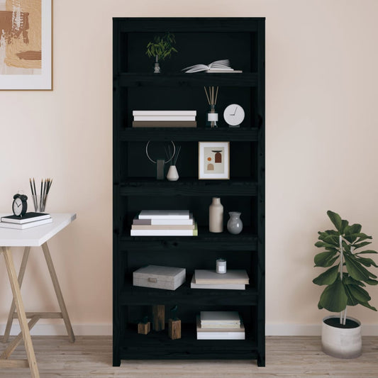 vidaXL Book Cabinet Black 80x35x183 cm Solid Wood Pine