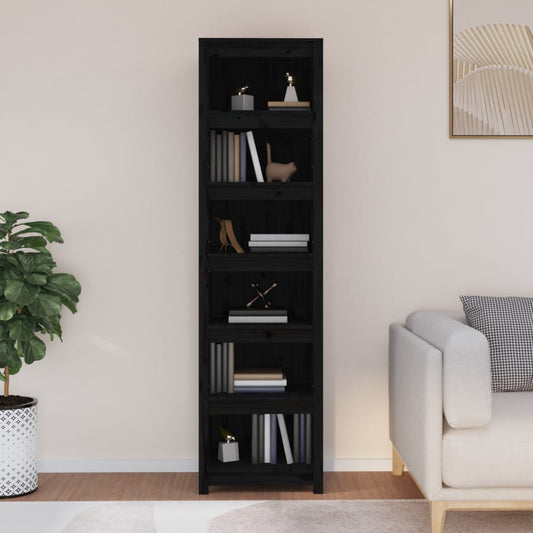 vidaXL Book Cabinet Black 50x35x183 cm Solid Wood Pine