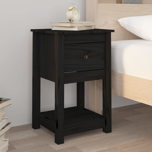 vidaXL Bedside Cabinet Black 40x35x61.5 cm Solid Wood Pine
