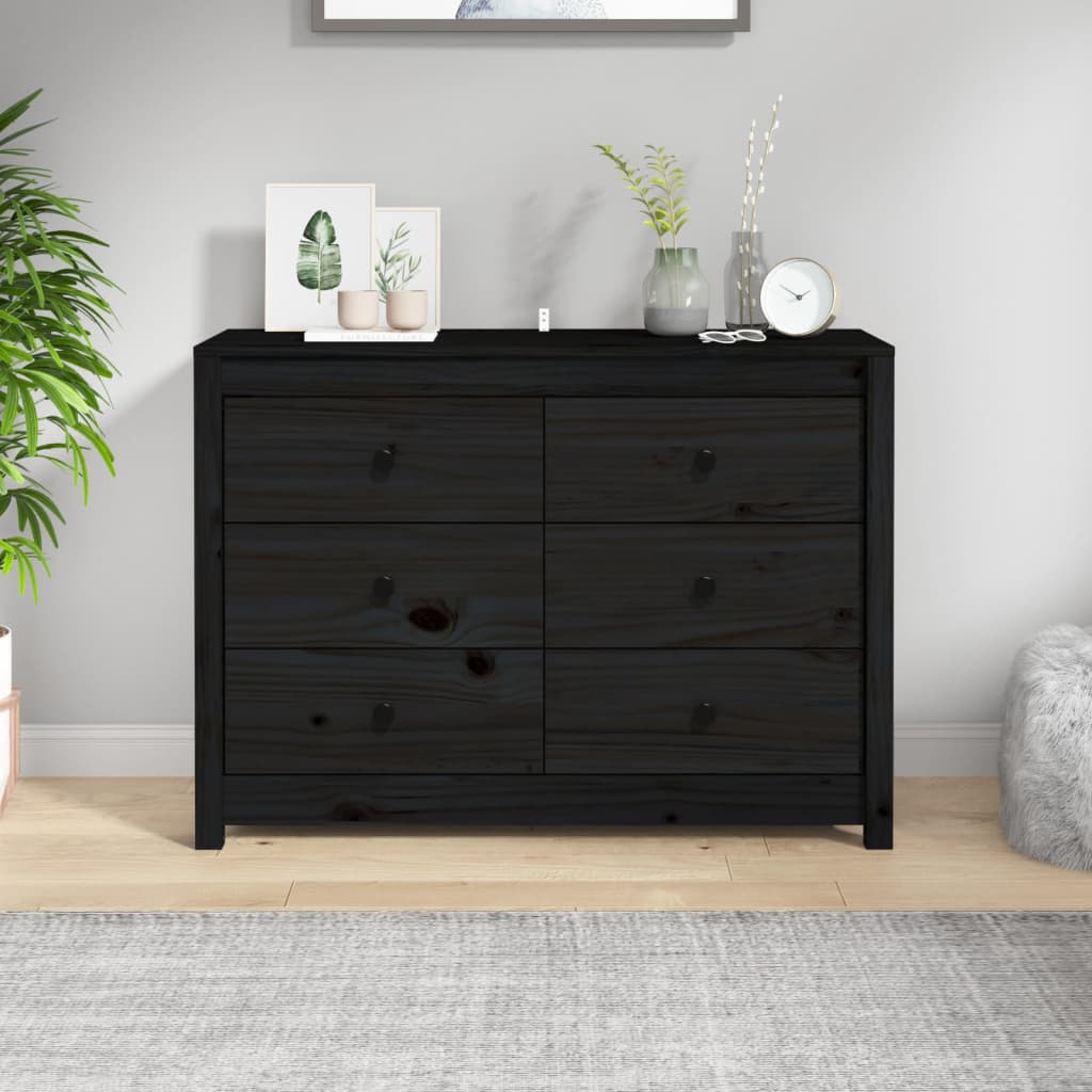 vidaXL Side Cabinet Black 100x40x72 cm Solid Wood Pine