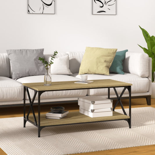 vidaXL Coffee Table Sonoma Oak 100x50x45 cm Engineered Wood and Iron