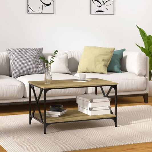 vidaXL Coffee Table Sonoma Oak 80x50x45 cm Engineered Wood and Iron