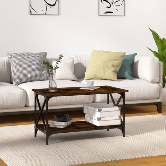 vidaXL Coffee Table Smoked Oak 80x45x45 cm Engineered Wood and Iron