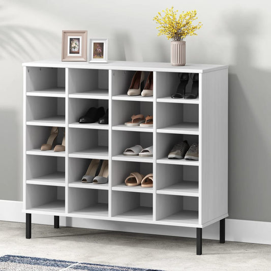 vidaXL Shoe Rack with Metal Legs White 95x35x87 cm Solid Wood OSLO