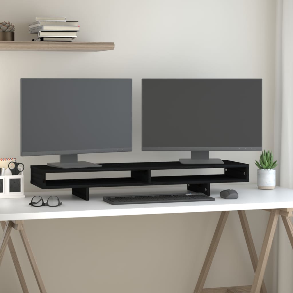 vidaXL Monitor Stand Black 100x27x14 cm Solid Wood Pine
