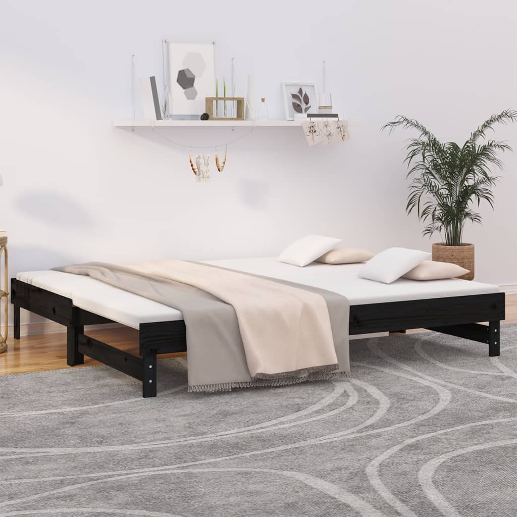 vidaXL Pull-out Day Bed Black 2x(90x200) cm Solid Wood Pine