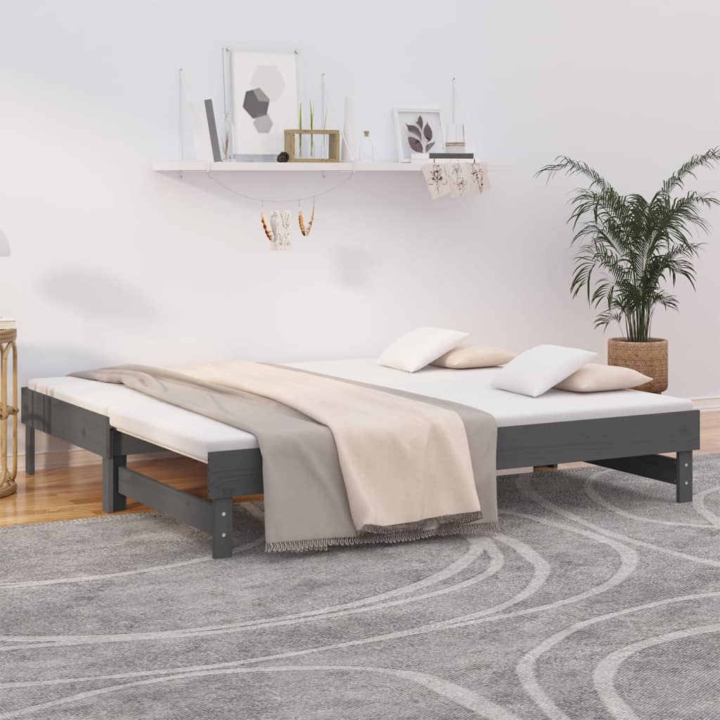 vidaXL Pull-out Day Bed Grey 2x(90x190) cm Solid Wood Pine