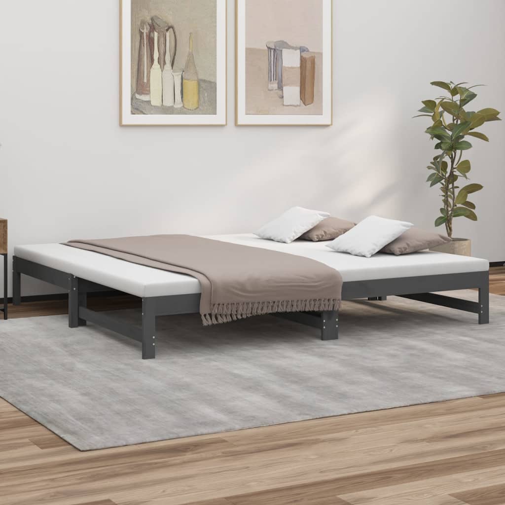 vidaXL Pull-out Day Bed Grey 2x(80x200) cm Solid Wood Pine